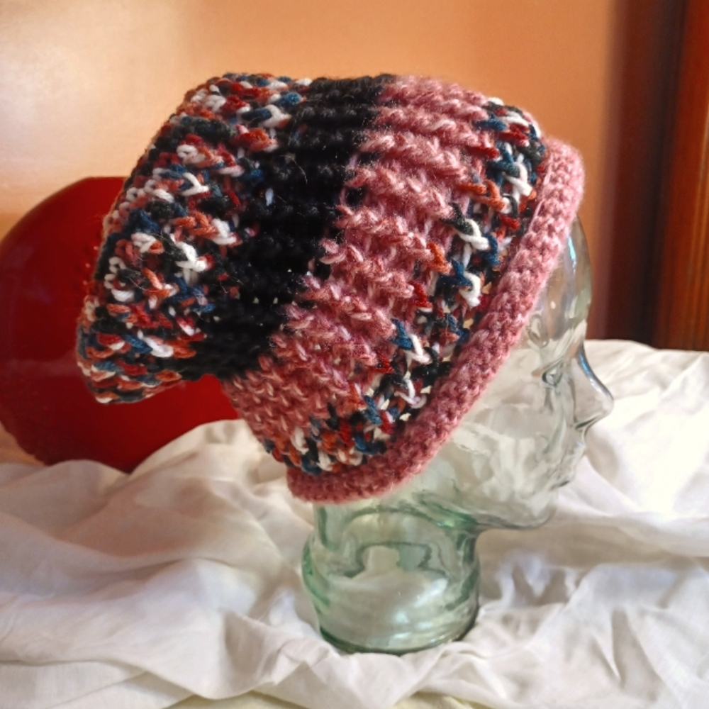 Handmade Unisex slouchy hat in washable/durable acrylic yarn.